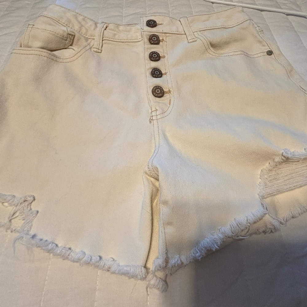 Sincerely Jules High Rise Shorts Distressed Jean Shorts Denim Cream Off White 7